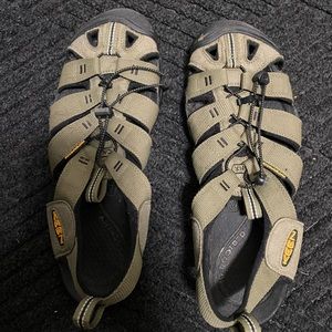 Keen closed toe olive colored water sandal with CNX flexible sole. Minimalist.